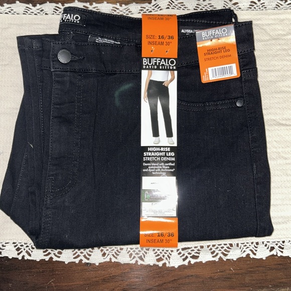 Buffalo by David Bitton High Rise Black Straight Leg Strech Denim Eco Friendly - Picture 6 of 9